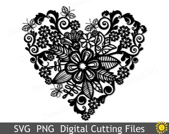 Download Svg Cutting File Template Flower Heart Design Cricut Silhouette Digital Home Party Decoration Vinyl Transfer Cards Scrapbooking 1126sv Paper Party Kids Craft Supplies Tools