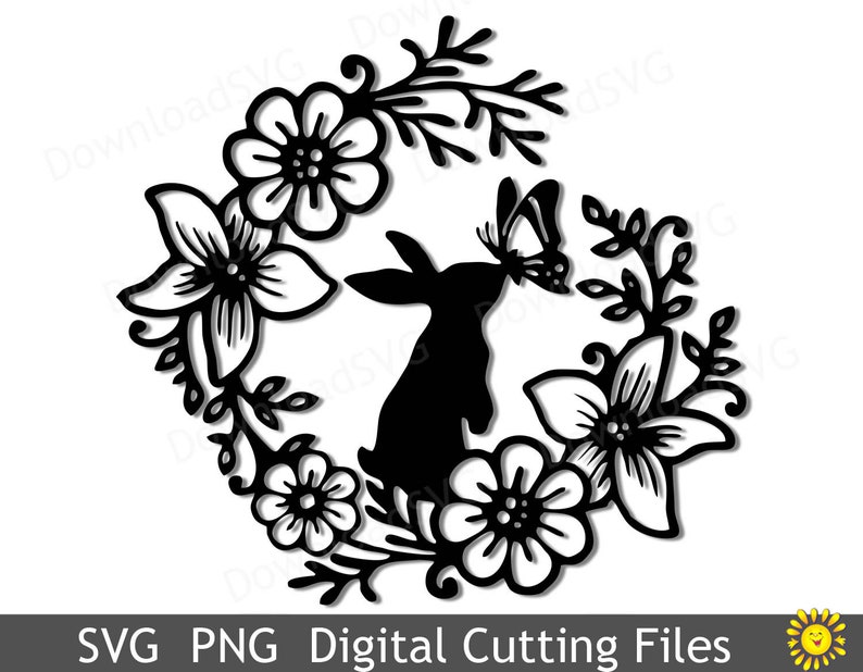 Download Svg Cutting File Bunny Butterfly In Flower Wreath Cricut Silhouette Digital Party Decoration Vinyl Heat Transfer Cards Scrapbooking 229vr Materials Craft Supplies Tools