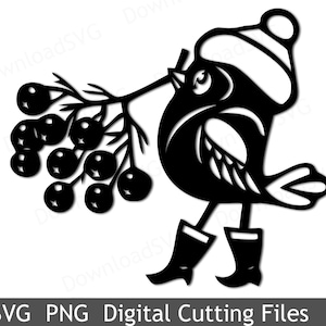 Modelo de arquivo de corte SVG e PNG Pássaro com silhueta de Rowan Cricut Digital Decoração de festa em casa Cartões de transferência de vinil Scrapbooking