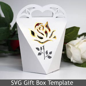 DIY SVG cutting file template Gift Box Gold Rose Valentine Day Wedding Favour Cricut Silhouette Laser Cut  64VS