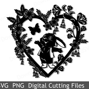 Fichier de coupe SVG Funny Bunny Butterfly in Flower Wreath Cricut Silhouette Digital Party Décoration Vinyl Heat Transfer Cards Scrapbooking