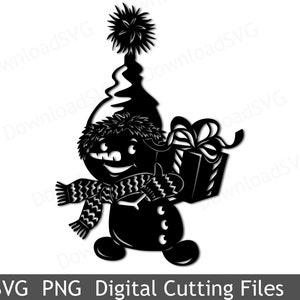 Plik do cięcia SVG Postal Snowman z prezentem świątecznym do transferu winylowego Cricut Silhouette Digital Home Party Decoration Cards Scrapbooking