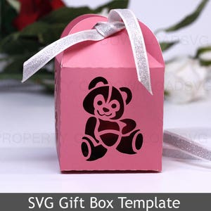 DIY SVG cutting file template Gift Box Teddy Bear Cricut Silhouette Children Birthday Party Favor Present 10VR