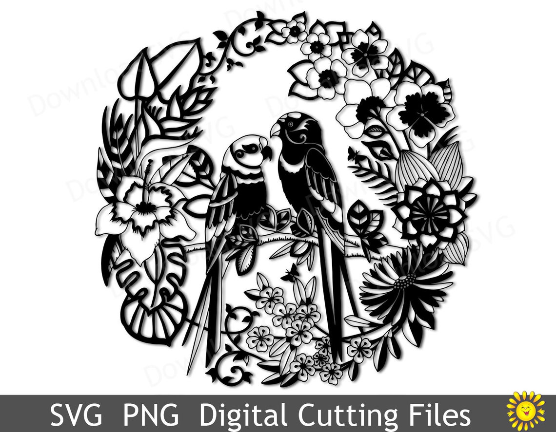 SVG Cutting Files Templates Parrots in Tropical Forest Cricut - Etsy