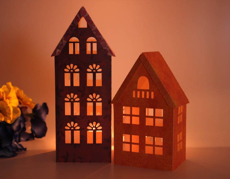 Download Svg Diy 3d Lantern Houses Cutting File Templates Cricut Silhouette Home Decor Paper Luminary 1027sv Paper Party Kids Craft Supplies Tools