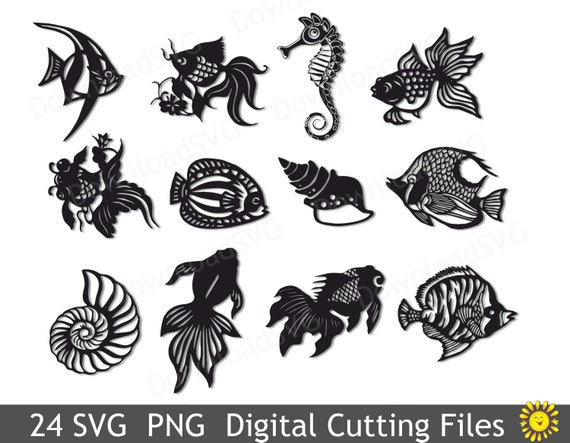 24 svg cutting files templates sea creatures fish horse shell etsy