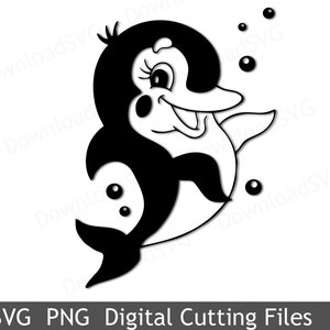SVG PNG fichier de coupe Smiling Dolphin Vinyl Transfer Cricut Silhouette Digital Party Decoration Template Decor Cards Scrapbooking 78VR