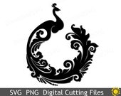 SVG PNG cutting files Peacock Fantasy Vinyl Transfer Cricut Silhouette Digital Party Decoration Template Decor Cards Scrapbooking  271VR