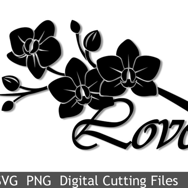 2 fichiers de découpe SVG plus modèle PNG Orchids Love Vector Vinyl Transfer Decal Cricut Silhouette Laser Décoration Scrapbooking 1104SV