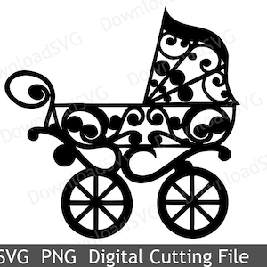 SVG and PNG cutting file template  Baby Stroller for Cricut Silhouette Digital Decoration Vinyl Cards Scrapbooking Home Design  131VR