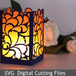 SVG Cutting File Template Lantern Gold Leafs Cricut Silhouette Present DIY 1011SV