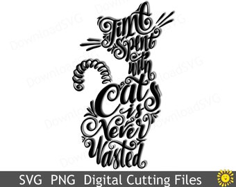 SVG de gato – Tiempo pasado con gatos, archivo vectorial para corte (descarga digital)