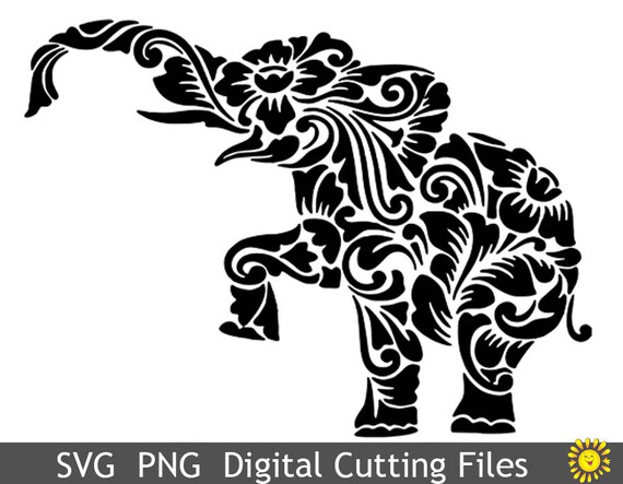 Download Svg Cutting Files Templates Elephant Flowers Cricut Silhouette Digital Home Party Decoration Vinyl Transfer Cards Scrapbooking