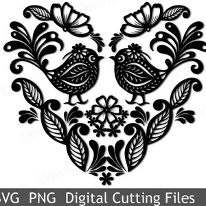 Arquivo de corte de coração dois pássaros svg para transferência de vinil silhueta cricut digital cartões de decoração de festa em casa scrapbooking 289vr