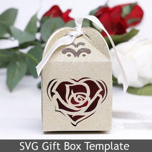 DIY SVG cutting file Template Gift Box Rose Wedding Favor Shower Happy Valentine Day Cricut Silhouette Laser Cut  Present Party  20VR