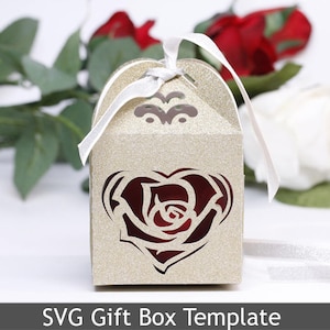DIY SVG Plotterdatei Geschenkbox Rose Hochzeit Gastgeschenk Dusche Happy Valentine Day Cricut Silhouette Laser Cut Geschenk Party 20VR