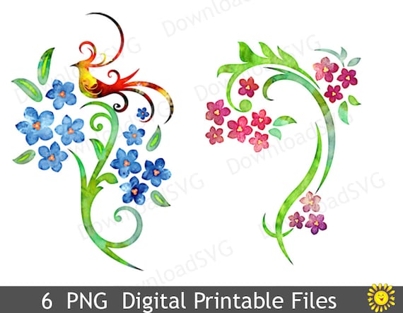 SVG Watercolor Flowers Decorations Floral Elements Clipart | Etsy