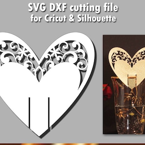 SVG-Datei schnittvorlage Cricut Silhouette Digital Wein Glas Tag Label Charm Herz-Design für Hochzeit-12VR