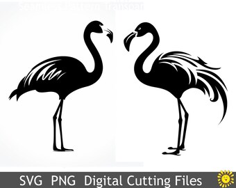 2 SVG cutting files Flamingo Bird Cricut Silhouette Digital Wall Decoration Vinyl Heat Transfer Cards Scrapbooking Summer Beach Tropics
