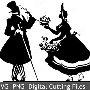 Modello di file di taglio SVG Importante gentiluomo e ragazza dei fiori Cricut Silhouette Immagine digitale vintage Decorazione per feste Carte Scrapbooking