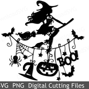 SVG Halloween Beautiful Witch sur broomstick fichier de découpe pour Vinyl Transfer Cricut Silhouette Digital Party Decoration Cards Scrapbooking