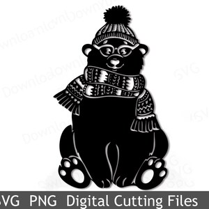 SVG カッティング ファイル スカーフと帽子をかぶったクマ Cricut シルエット デジタル ウォール デコレーション ビニール 熱転写 カード スクラップブッキング 動物園 ベクター 2043VS