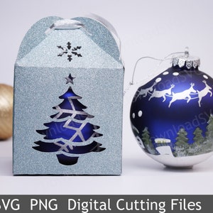 DIY SVG snijden bestand sjabloon Gift Box voor maximaal 3,5 inch kerstbal Kerst Ornamenten Beer Cricut Silhouet Nieuwjaar Cadeau 1117SV