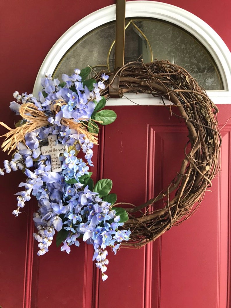Easter joy For God so loved the world He gave His only Son Spring is here Beautiful Purple flowers with a raffia