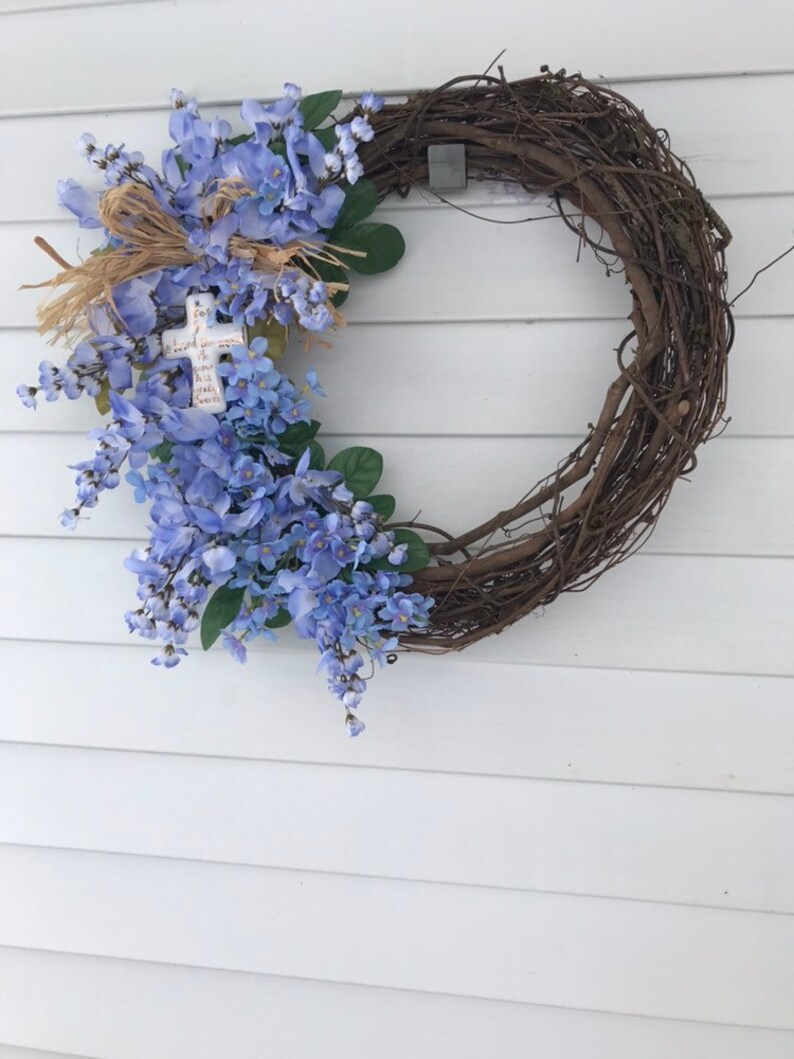 Easter joy For God so loved the world He gave His only Son Spring is here Beautiful Purple flowers with a raffia