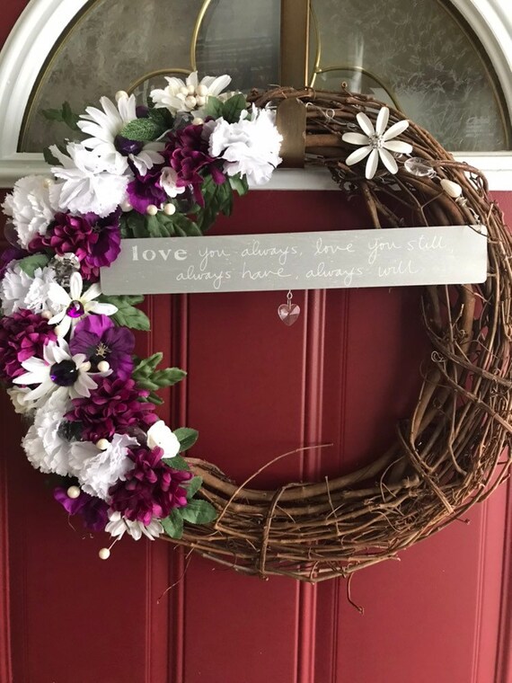 20 inch wallDoor wreath Valentine Ornament Wreath PinkFuchsia Heart Wreath Purple