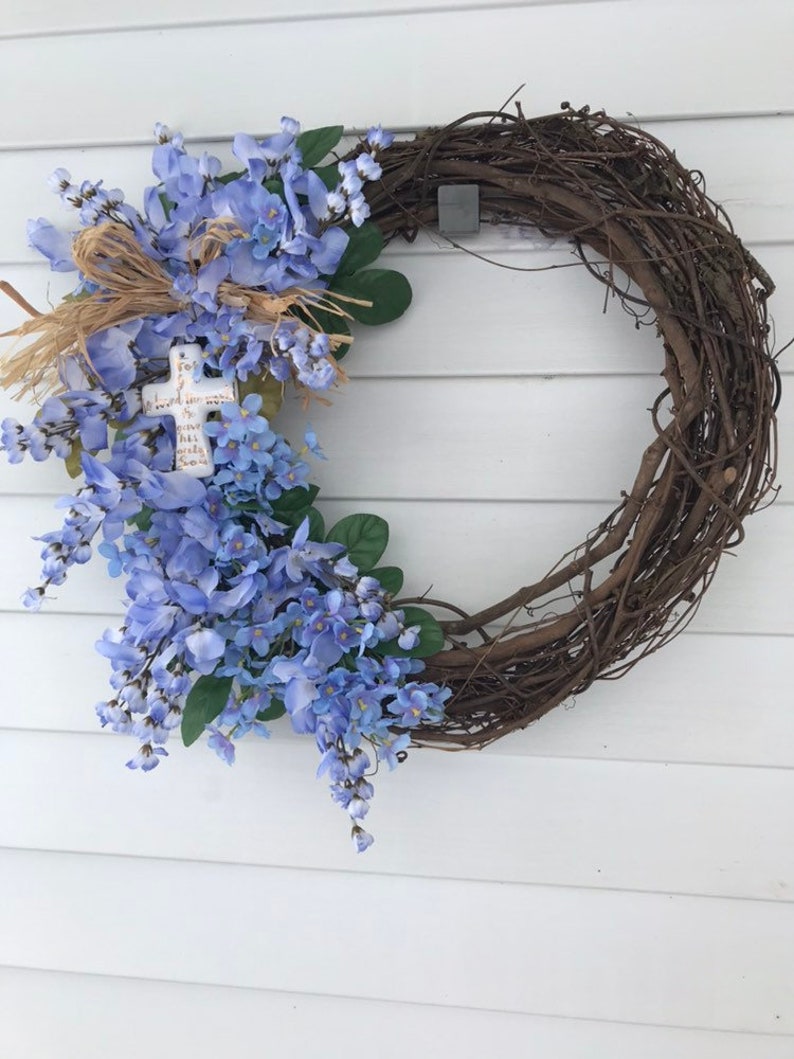 Easter joy For God so loved the world He gave His only Son Spring is here Beautiful Purple flowers with a raffia