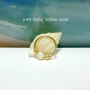 14K Solid Gelb oder Rose oder Weiß Gold Opal Nasenring,Knorpel,Helix,Septum,Tragus Hoop,16g 18g 20g 22g,Oktober Geburtsstein,Urlaubsgeschenk