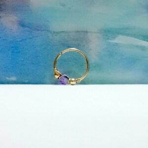 16g 18g 20g 22g 14K Solid  Gold Natural Faceted Amethyst ring,  Helix ,Cartilage Ring,Nose,Tragus Hoop, February's Birthstone, Holiday Gifts