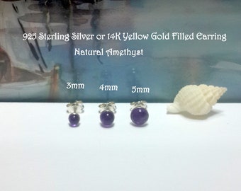 Natural Amethyst Sterling Silver Stud Earrings,Silver Lobe Stud Earrings,Gold Studs Post Earrings,Real Silver Stud, Tiny Studs, Unique Gifts