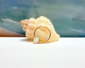 White Opal Helix Ring, Gold Nose Hoop, Silver Tragus,Conch,Daith Ring,16G 18G 20G 22G, October's  Birthstone,Sharm Jewelry,Sorority Gift