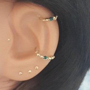 24G 22G 20G 14K sólido amarelo ou branco ou ouro rosa opala verde-azul anel de hélice de 2 mm, anel de nariz fino de calibre 24, argola Tragus, pedra de nascimento de outubro