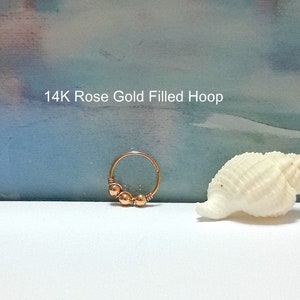 14K Rose Gold Filled Beads Helix Ring,Gold Nose Hoop,Tragus,Conch,Lobe,Daith Ring,16G 18G 20G 24G,Cartilage Earring,Holiday Gift Shopping