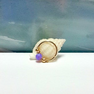 Violet Opal 3mm 14K Solid Yellow or Rose or White Gold Nose Ring,Cartilage,Helix,Septum ,Tragus Hoop,16g 18g 20g 22g,October's Birthstone