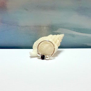 Black Opal 2mm 14K Solid White or Yellow or Rose Gold Helix Ring, Thin 24 gauge Nose Hoop,24G 22G 20G ,October's Birthstone,Mothers Day Gift