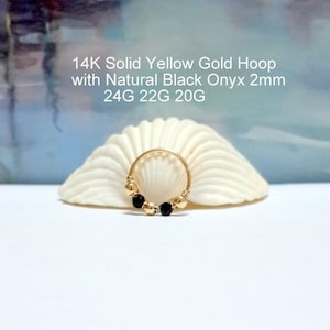 VALENTINES DAY-24G 22G 20G 14K Solid Gold Natural Black Onyx  Helix Hoop, Nose, Daith, Tragus, Conch Hoop,July's Birthstone,Cyber Week Sale