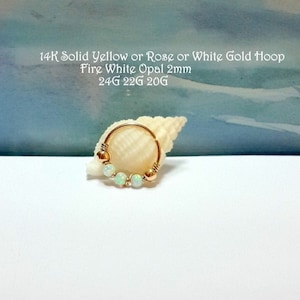 Tiny Opal Nose Ring 24G 22G 20G 18G 16G White Opal 14K Solid Gold Helix Hoop,Thin 24gauge Nose,Tragus Hoop,October's Birthstone,Jewelry Gift
