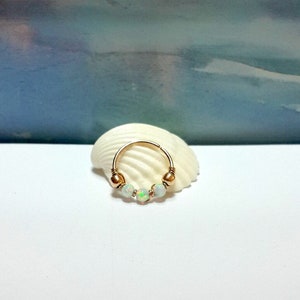 Fire White Opal Helix Hoop,Gold Nose Hoop,Silver Tragus,Conch,Daith Ring,16G 18G 20G 22G 24G,October's Birthstone,Milestone  Birthdays,Gifts