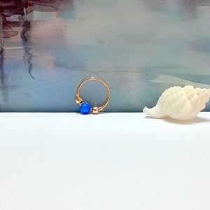16g 18g 20g 22g 14K Solid Yellow Gold Blue Opal  Helix Ring, Cartilage Earring, Nose, Tragus Hoop,7-12mm Diameter,October's Birthstone