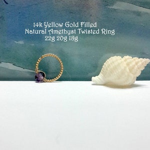 Natural Amethyst 14K Yellow Gold Filled Twisted Helix Hoop,22g 20g 18g 16g,Tragus Ring,Cartilage Earring,Twisted Ring,February's Birthstone