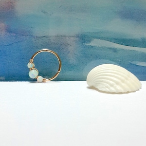 Fire White Opal 2-3mm 14K Solid Yellow or White or Rose Gold Helix Hoop,24G 22G 20G,October Birthstone,Daith,Septu,Tragus,Lobe Hoop,Gift