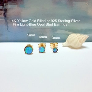 Cyber Sale Fire Opal Stud Earrings, 14K Yellow Gold Filled Earrings,925 Sterling Silver Opal Earrings,3mm,4mm,5mm Stud Earrings,Black Friday