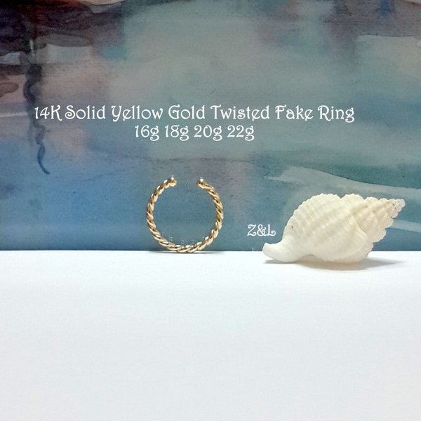 Gedrehter 14K Gelbgold Fake Septum Ring,22g 20g 18g 16g,Gold Helix Fake,Tragus,Daith,Conch Fake Piercing,Non Pierced,Labor Day Sale