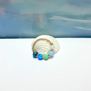 Helix Hoop Multicolor Fire Opal ,Gold Conch Ring,Silver Tragus,Nose,Daith,Septum Ring,16G 18G 20G 22G 24G,October's Birthstone,Sharm Jewelry