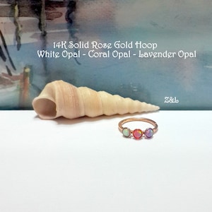 22G 20G 18G 16G 14K Solid Gold Fire Opal helix hoop-tragus-lobe-conch-cartilage-nose ring-October's Birthstones-New Collection-Wedding Gifts