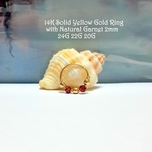 24G 22G 20G 14K Solid Geel of Wit of Rose Gold Natuurlijke Granaat 2-2.5mm Helix Ring, Kraakbeen, Neus, Tragus Hoop, Januari's Birthstone, Geschenken